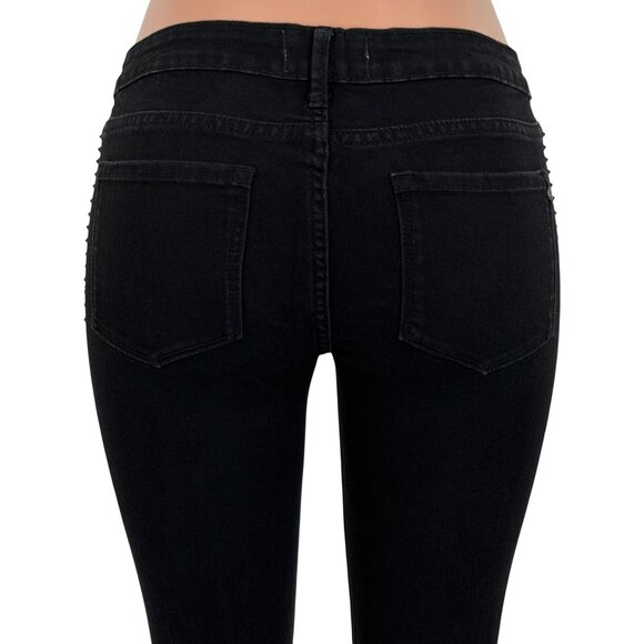 Rachel Roy Black Mid-Rise Studded Skinny Jeans 28 | Rockstar Girlfriend Grunge - Picture 7 of 15